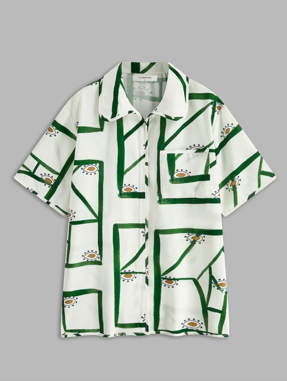 🥑 Commense Set Short-Sleeve Button-Down Shorts Set, Green Geometric Avocado - Picture 2 of 9
